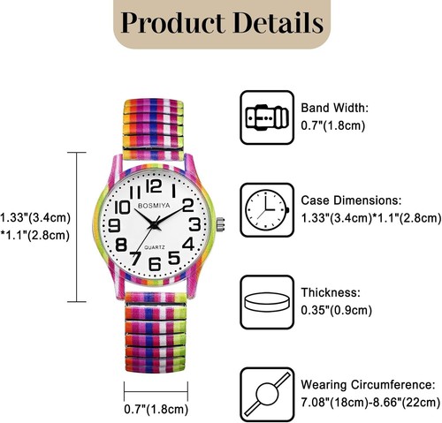 Stylish Womens Stretch Band Analog Watch - Adjustable Floral Design 7.08-8.66in - Picture 7 of 9