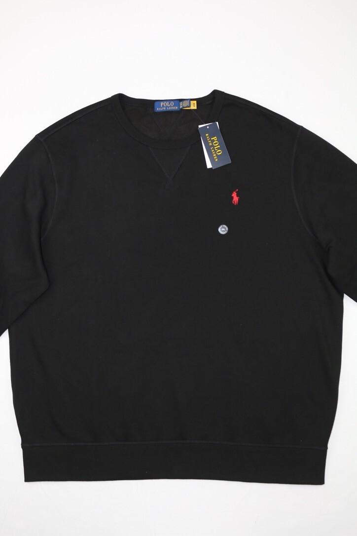Polo Ralph Lauren Felpa Classica Nera Rossa Piccola Pony XXL Girocollo Pile