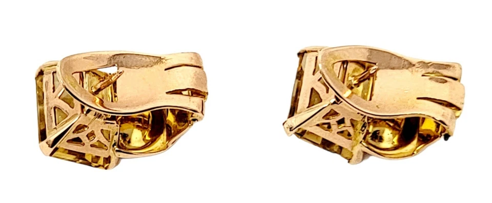 Earrings Citrine 18 KT Rose Gold 11.10 CTW Bead Detail Emerald Cut 5/8" Pierced - Image 4 of 4