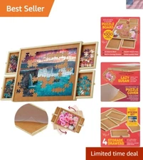 1000 Piece Wooden Jigsaw Puzzle Table with Rotating Drawers & Cover - 30" x 24"