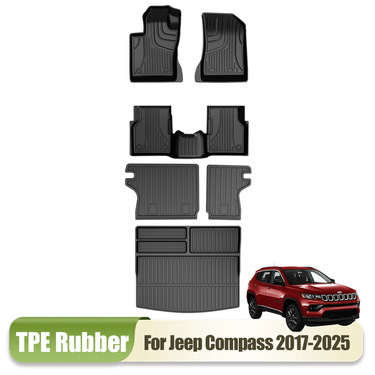 2017-2025 Jeep Compass Custom TPE Trunk Cargo & Seat Back Mats Set  