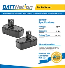 2x 18V 2Ah NiMh Battery for Craftsman 11098 11103 223310 9-11103 9111098