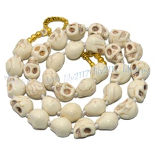10x12mm White Howlite Turquoise Carved Skull Head Gems Beads Necklaces 14-50''