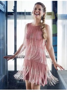 zara pink fringe dress