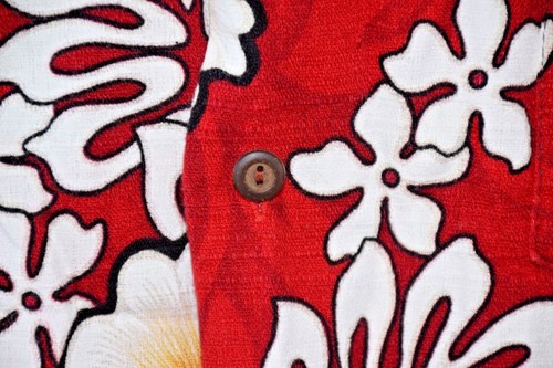 Winnie Fashion Hawaiian Hibiscus Plumeria Palm Frond Mens XL 46" Red Camp Shirt - Picture 3 of 5
