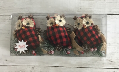 HOBBY LOBBY Retro Look Christmas Buffalo Check Owls Ornaments Northwoods Lodge