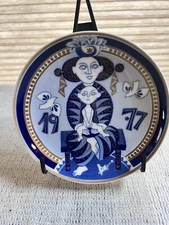 1977 Santa Clara Vigo Mother & Child Cobalt Blue Collectible Plate #1382 1st Ed