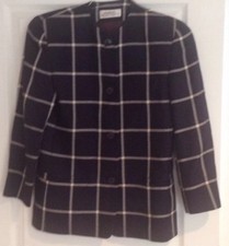 Women's LINDA ALLARD ELLEN TRACY Vintage Navy Blue with cream/ Blazer SZ 8 Petit
