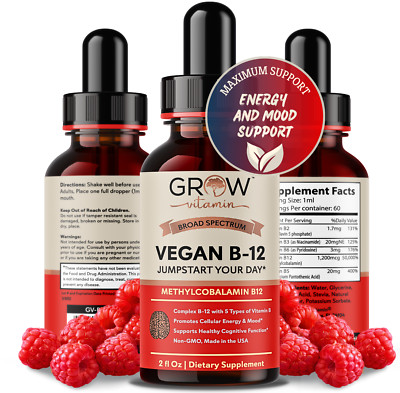 Vegan Vitamin B12 Liquid Drops -Best Supplement with NON-GMO, MADE IN USA - 60ct