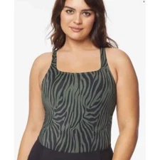 Ruby Ribbon Square Neck Sport Tank Racerback Olive Black Shelf Bra Size 46 #1748