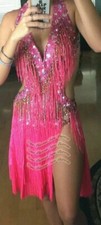 L1960 Mujeres Estrás Ritmo Latino Salsa Baile Vestido Reino Unido 6 EE. UU. 4 Rojo