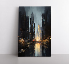 Dark Academia Gotham City Oil Painting Print on Framed Canvas Wall Art Cityscape