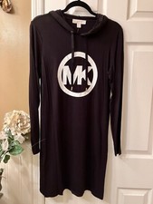 MICHAEL KORS Women’s Long Sleeve Circle Logo Hoodie Dress Black Size Medium