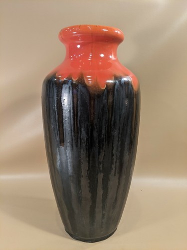 Vintage Ceramique De Bruxelles Pottery Orange Black Vase 16" #304 - Picture 5 of 10