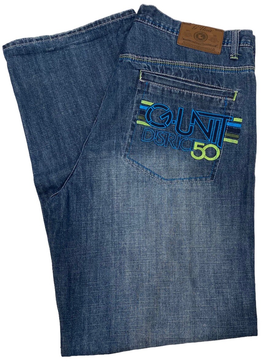 00’s G-Unit Embroidered Baggy Denim Y2K G-Unit Blue Denim Baggy Jeans Y2k Embroidered Heavy