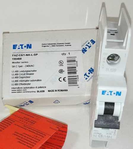 1 NEW EATON FAZ-C5/1-NA-L-SP 5A SINGLE POLE CIRCUIT BREAKER NIB ***MAKE OFFER***