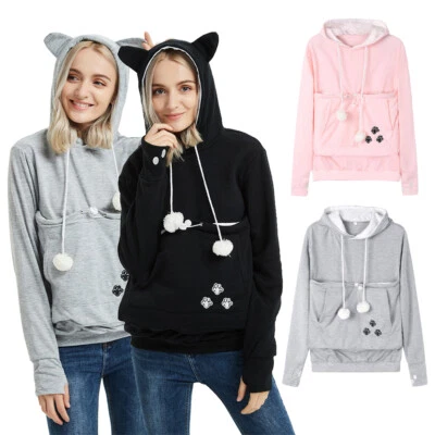 Damen Große Tasche Katze Träger Pullover Tasche Hoodie Casual Sweatshirt S-3XL - Bild 1 von 4