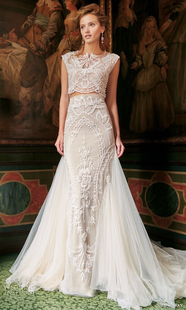 beaded scalloped wedding dress NWT, Sample,Solo Merav, dresses, S-6, hand embroidered and beaded, Ivory 2026 Female Spring Size:16.0 Amya Strapless Faux Fur Boho lace beach wedding