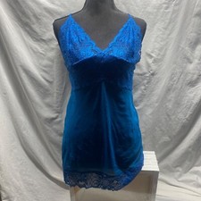 Vintage FREDERICK'S OF HOLLYWOOD Lace Nightie Chemise Slip Dress Blue Satin XL
