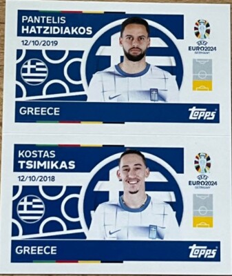 Topps EURO EM 2024 STICKER Pantelis Hatzidiakos + Kostas Tsimikas GRE 4 + GRE 5