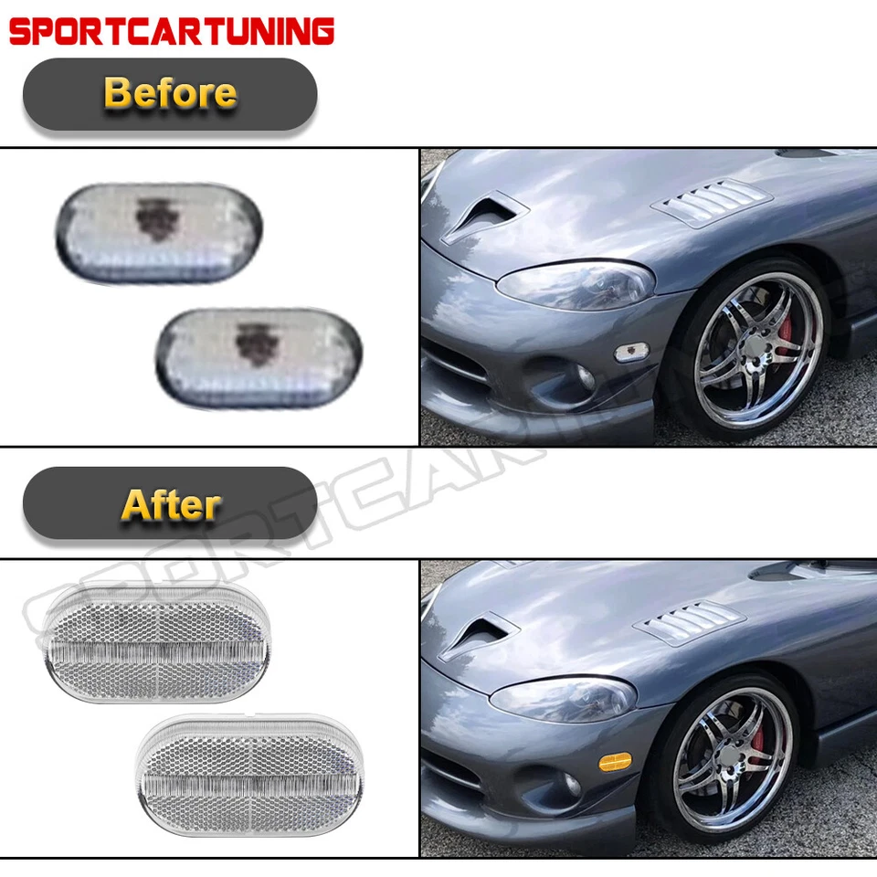 2PCS Led Side Marker Lights Turn Signals Lamp For 1992-2002 Dodge Viper SRI SRII Foto 3 de 4