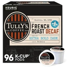 Tully's Coffee French Roast Decaf Extra Bold Dark Roast Coffee K-Cup Pods, 96ct.