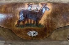 Vintage Handmade Tooled Leather Shoulder Purse Handbag Whitetail Deer Primative