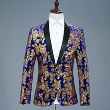 Uomo Panne Velluto Lustrini Suit Giacca Brillantini Floreale Costume Discoteca