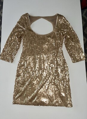 gold long sleeve short dress MICHAEL Michael Kors Dress Black/Gold Studded Medallion Crepe Size Sma –  Celebrity Owned main image 1