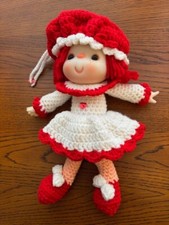 Vintage Hand-Crocheted Strawberry Shortcake Doll, very good condition, w/ stand