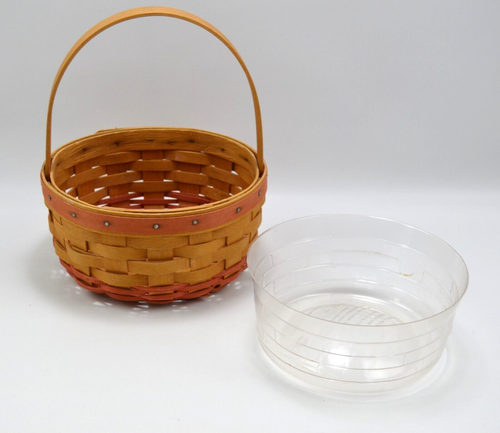 Longaberger 1999 Round Small Basket Pink Accent Weaves 1 Stationary Handle 6.5" - Picture 10 of 10