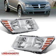 Pair Chrome Housing Headlights Clear Lens Headlamps For 2009-2020 Dodge Journey