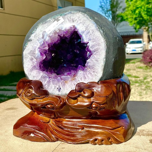 16.26LB Uruguay Natural Amethyst Money Bag Cave Decoration+Bracket - 第 2/15 張圖片