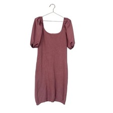 On Twelfth ribbed dusty rose with silky puff sleeve elastic neck sweater dress