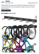 TORACK Bike Storage Rack, 6 Rack Wall Mount Home and 48" Rail, Black 