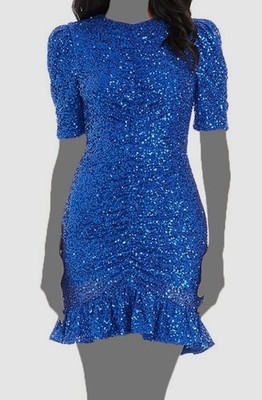 Dress The Population Women Blue Chandler Sequined Mini Dress Size L