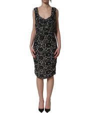 Dolce & Gabbana Black White Floral Lace Sleeveless Midi Women's Dress
