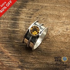 Valentines Deal 925 Sterling Silver Citrine Gemstone Artisan Band Birthday Ring
