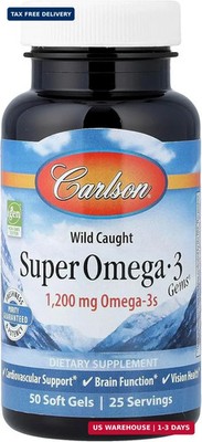 Carlson Super Omega-3 Gems, 1200 mg, Omega-3s, 50 Softgels | with EPA and DHA; W