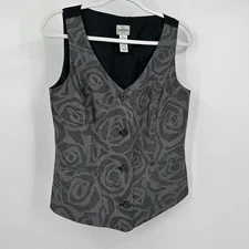 Chicos Womens Abstract Floral Vest Size 0 US S Gray Black Structured Artsy