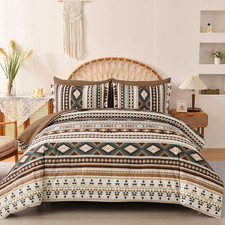Boho King Size Bed in a Bag 7 Pieces,Brown/Coffee Comforter Set Aztec Striped Fa