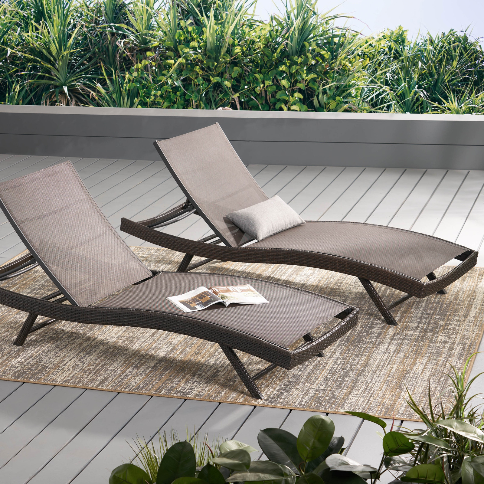 Christopher Knight Home Kauai Brown Outdoor Chaise Lounge Set of 2