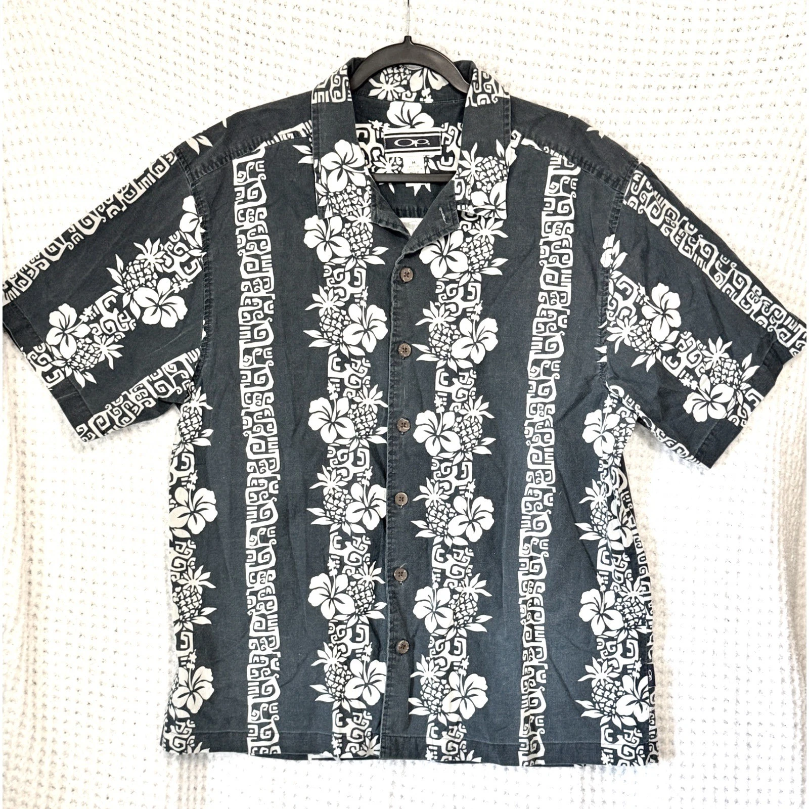 OP Hawaiian Shirt Mens Medium Pineapple Floral Print Button Down Aloha