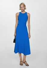 NWT MANGO MNG $100 BLUE DRAPED DETAIL MIDI DRESS SZ XS US 2