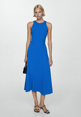 NWT MANGO MNG $100 BLUE DRAPED DETAIL MIDI DRESS SZ XS US 2