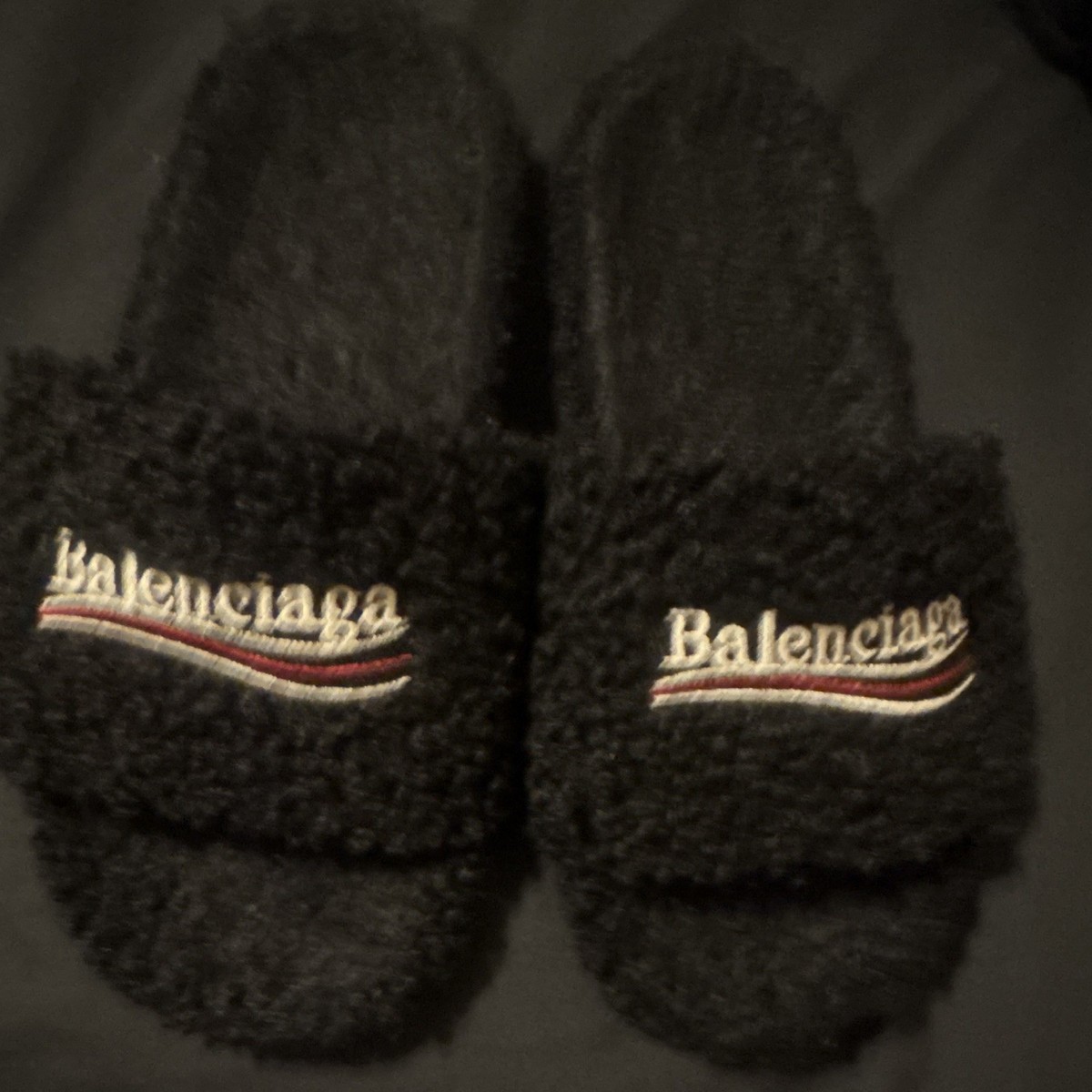 Balenciaga Black Furry Logo Slide Sandals BALENCIAGA FURRY SLIDES  main image 3