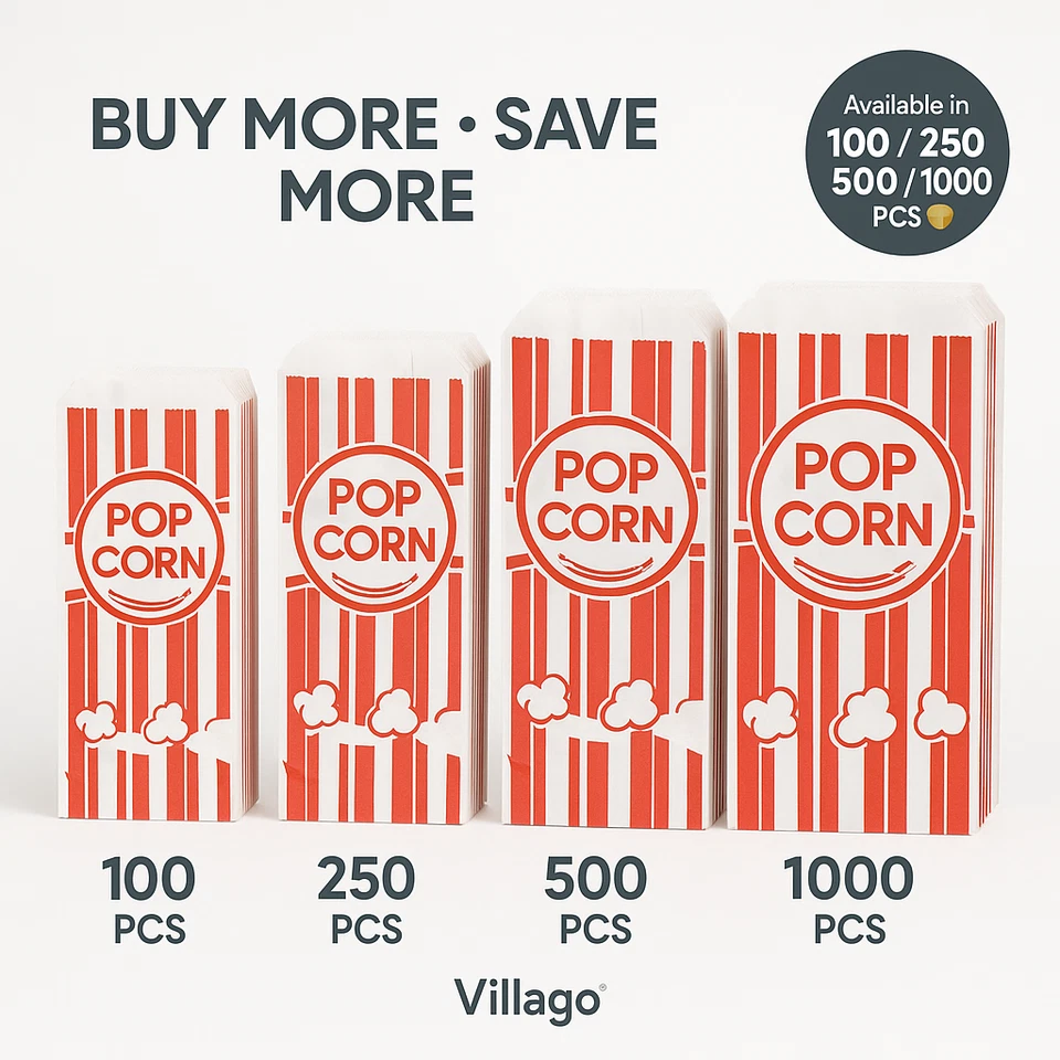 Bolsas de palomitas de maíz Carnival King 3x1,5x7 0,6 oz - rojo/blanco - estuche 100/250/500/1000 Foto 2 de 4