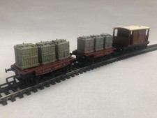 2 x GC Triang Hornby R340 OO BR Conflat L Wagons & Containers + R218 Brake Van