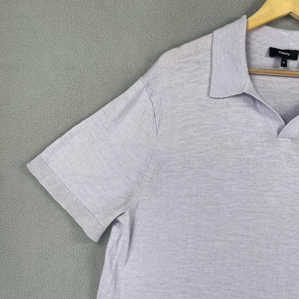 Theory Polo Shirt Men’s Large Purple Short Sleeve Linen Blend Lightweight Casual - Image 3 of 4