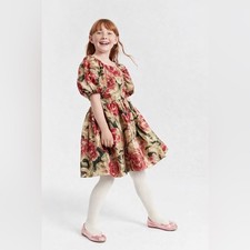 Rare Editions Girls Size 8 Gold Metallic Floral Dress Puff Sleeve Party Formal